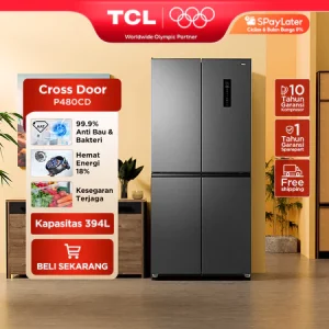 TCL Kulkas 4 Pintu - Kapasitas 439L - Big Capacity - Twin Eco Inverter - AAT Gen 2 Natural Eco Freshness - Tanpa Bunga Es - Lemari Es